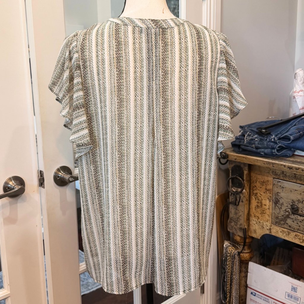Liverpool Los Angeles Striped Boho Peasant Top Blouse Neutral Flutter Sleeve Xl — image 7 of 8
